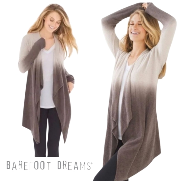 Barefoot Dreams Brown Tan Ombre Cozy Chic Lite Knit Cardigan Very Soft S/M 436 - Picture 1 of 9